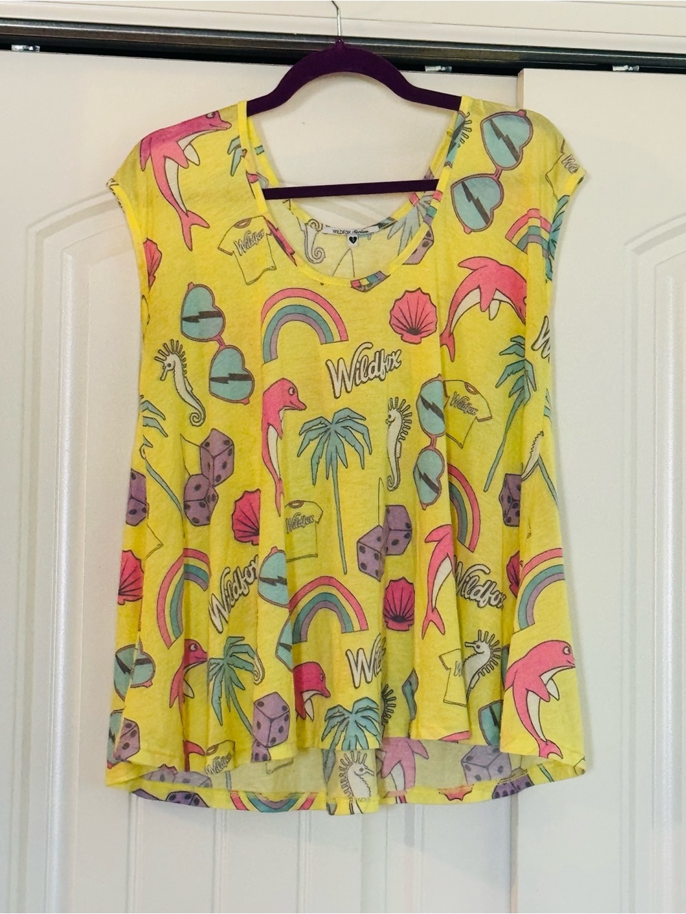 Wildfox Yellow Graphic Swim Cover Mini Dress Top with Y2K Pastel Accents
